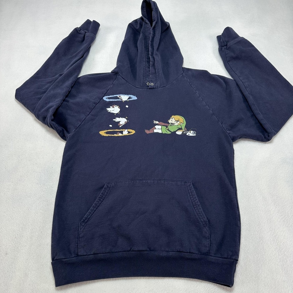 American Apparel Hoodie Sweatshirt Mens Small Blue Gamer Zelda Portal Graphic